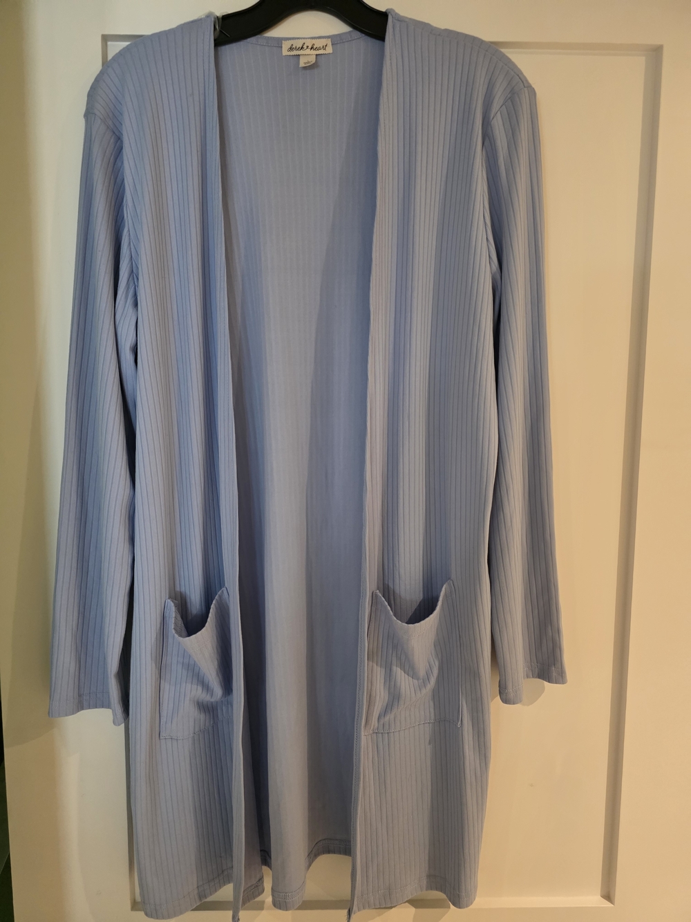 Derek Heart Light Blue Ribbed Open Cardigan